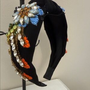 Hand Made Embellished Black Headband with Multicolor Beads
